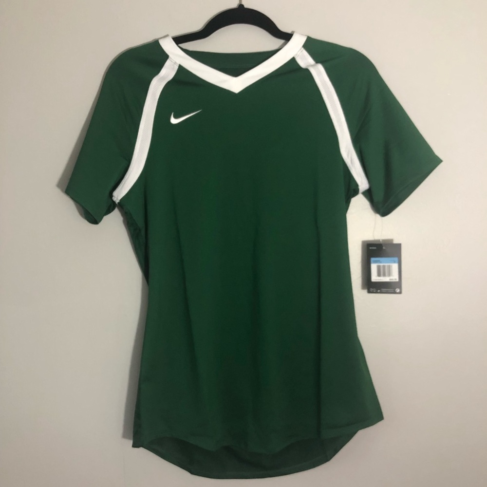 Nike dark green dri-fit top with white trim